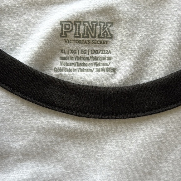 PINK Victoria's Secret Black White Ragland Long Sleeve Cropped Top T-Shirt Sz XL - Picture 8 of 11